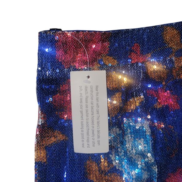 Sequin Floral Pencil Skirt Blue With Multi-Colored Rose Design Size 26W By Gilli - Picture 2 of 6